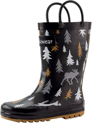 OAKI Botas de lluvia de goma impermeables para niños con asas fáciles de poner