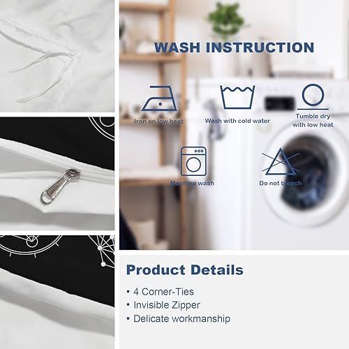 Miniatura 5 de Batmerry Juego de edredón de 3 piezas, diseño de símbolo de geometría sagrada, diseño de filosofía de alquimia, religión, impreso, 100% algodón,