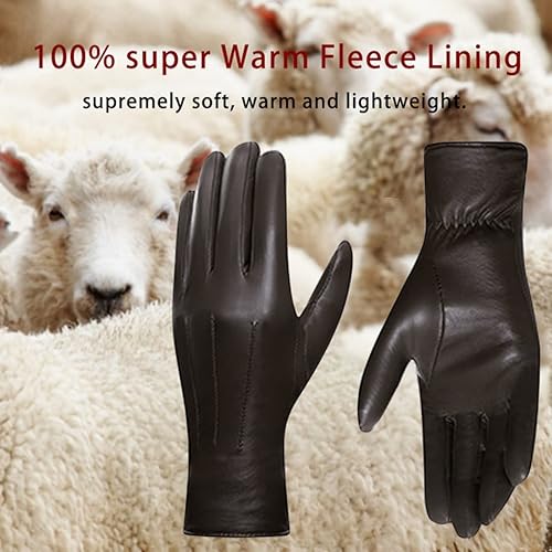 Miniatura 6 de Harssidanzar Guantes de cuero para mujer, forro polar cálido para invierno, pantalla táctil, mensajes de texto, guantes de piel de cordero cálidos