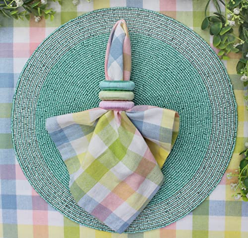 Cotton Craft Soft Lustrous Yarn Handmade Dining Napkin Rings Holders - Set Of 12 - Spring Easter Bunny Rabbit Pastel Celebration Festive Party Gift Décor - Aqua Pink Green #TOP5