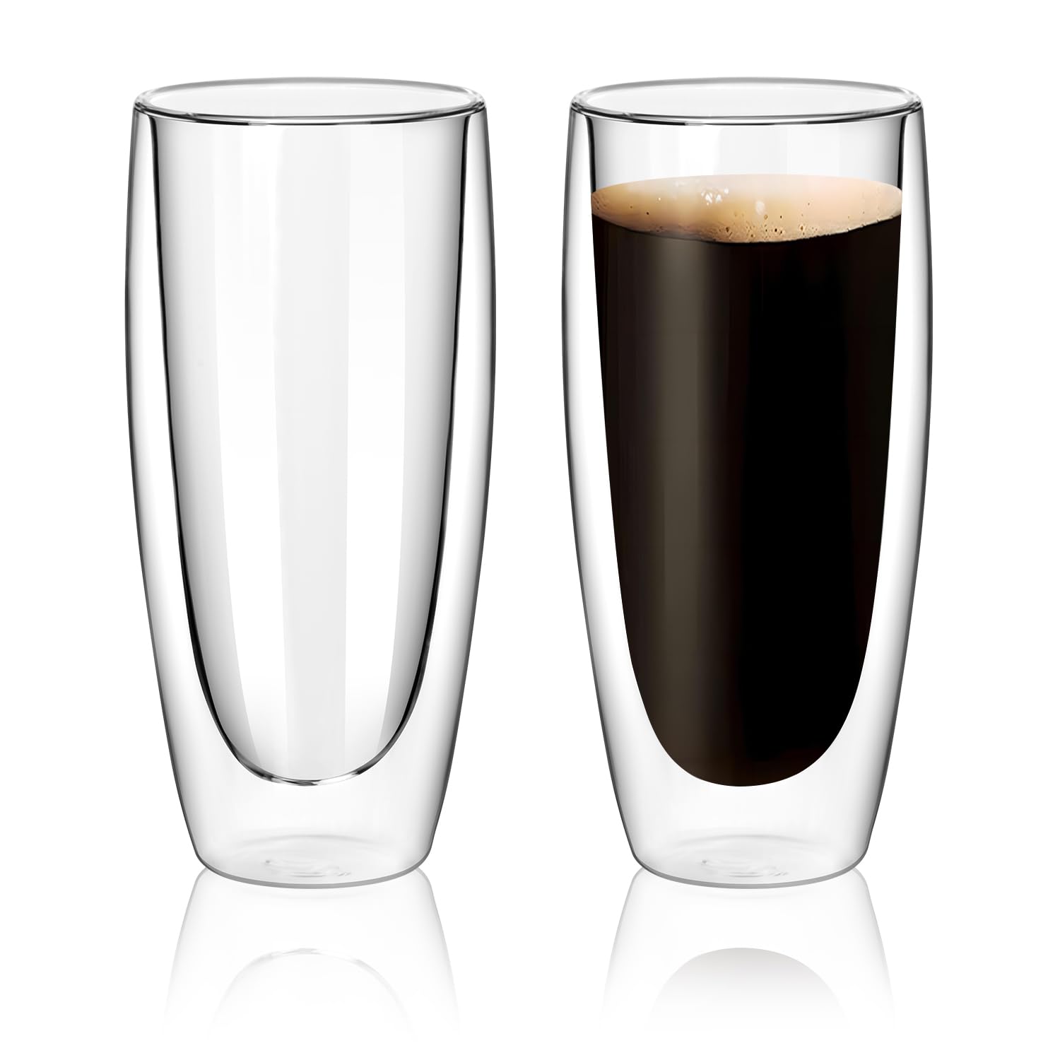 18.5oz Glass Coffee Mugs Set of 2, Double Walled Espresso Cups for Latte Cappuccino Cocoa Milk Cafe Juice, Clear Glass Tea Cup Set Glassware Gift for Christmas Birthday (18.5oz-2Pack)