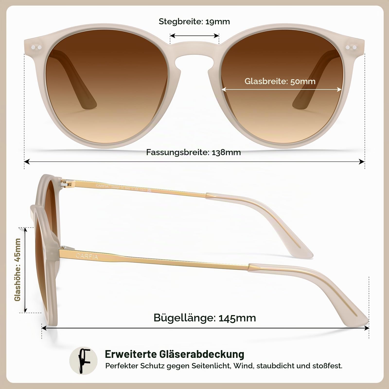 CARFIA Sonnenbrille Damen Herren Polarisiert Rund Rahmen UV400 Schutz