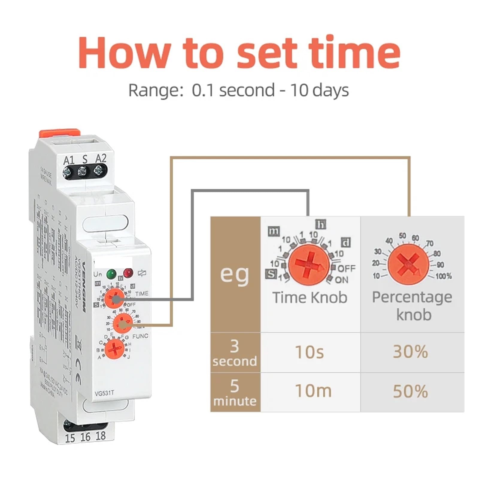Relè temporizzato multifunzione 16A 12V 24V 220V 230Volt AC DC con 10 funzioni ritardo di disattivazione su guida Din