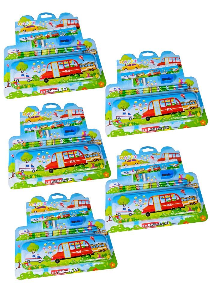 Pack of 5 Vehicle theme 6 in 1 Stationery Set with Metal Pencil box | Cars or Auto theme Return gifts for kids|Party favors (B0CVV9XZHK) Amazon Price History, Amazon Price Tracker