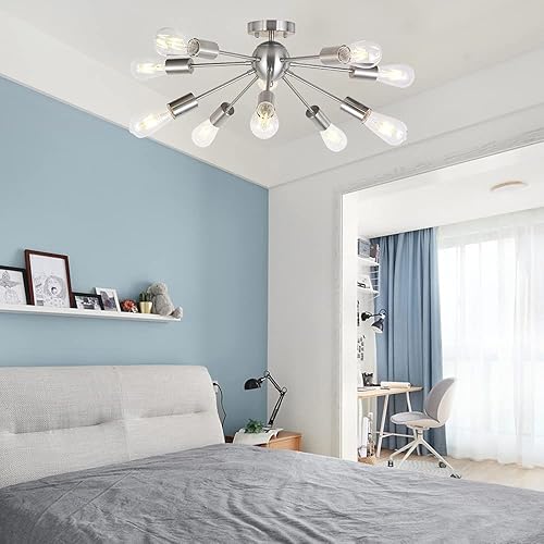 Miniatura 6 de BONLICHT Candelabro Sputnik de 10 luces de níquel cepillado empotrado lámpara de techo moderna iluminación colgante para cocina, sala de estar,