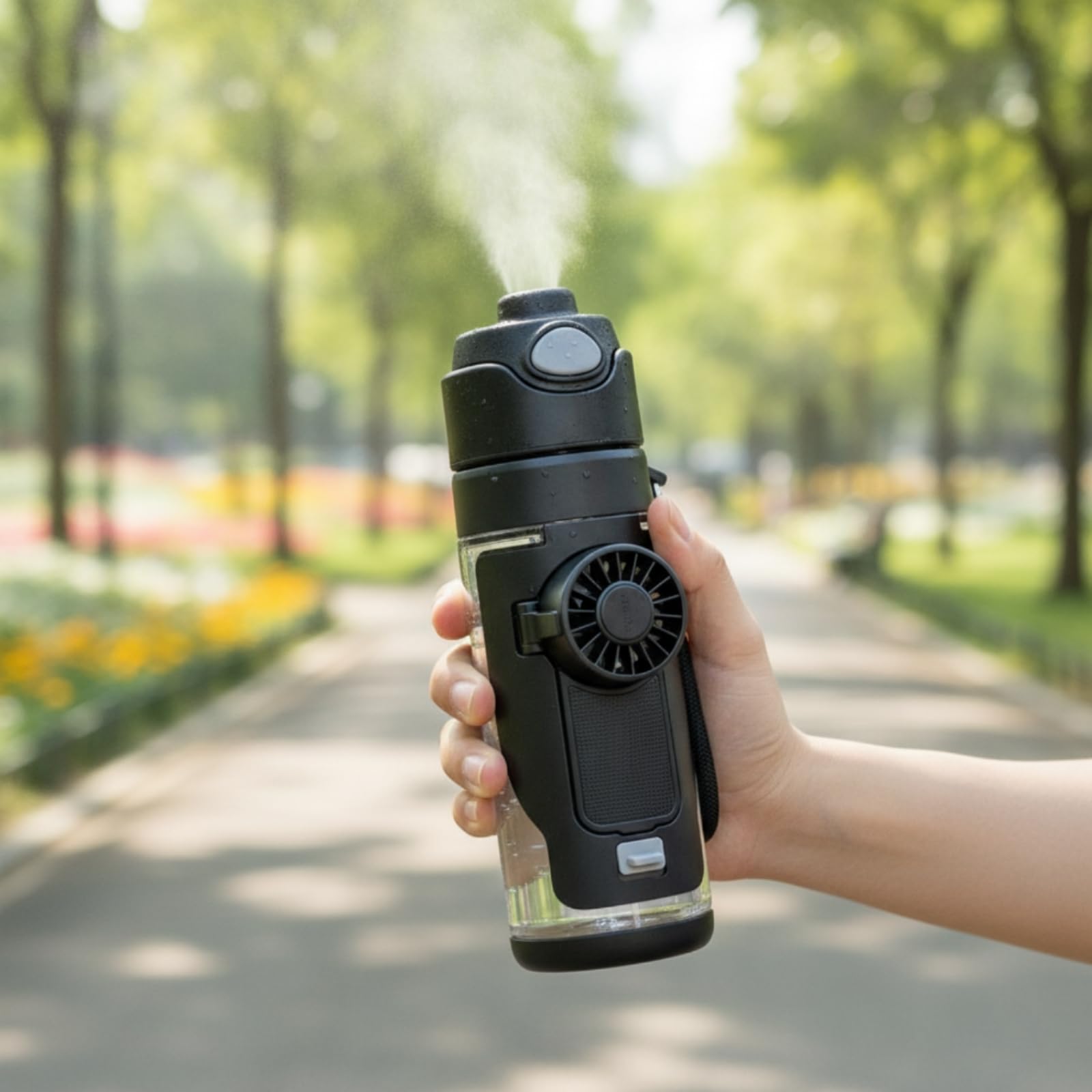 Portable Kühlflasche Trinkflasche Becher Wasserflasche mit Eingebautem Mini Doppeltrink Deckel Und Handriemen aus für Rucksack Tasche Büro 690ml, Schwarz
