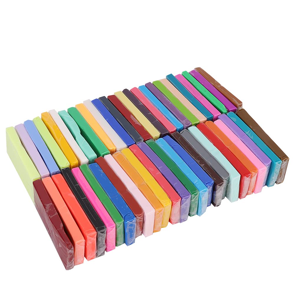 Weiches Polymer-Ton-Set, Modelliermasse für Kinder, ungiftiger farbiger Ton mit glatter Textur für DIY‑Bastelarbeiten und Skulpturen, pädagogisches Kreativspielzeug mit (50 Farben, 20 g Karton +