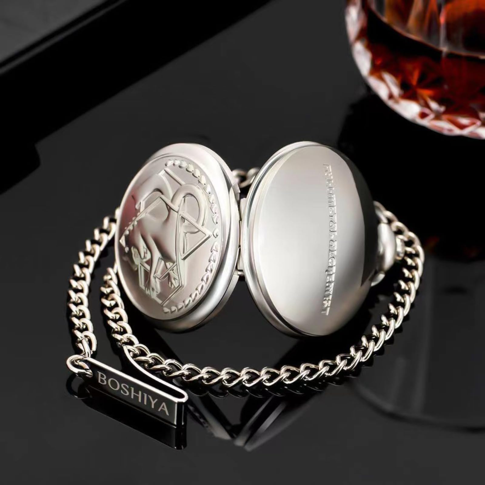 Relojes de Bolsillo, Reloj de Bolsillo Vintage, Reloj alquimia Acero(Silver Thick Chain)