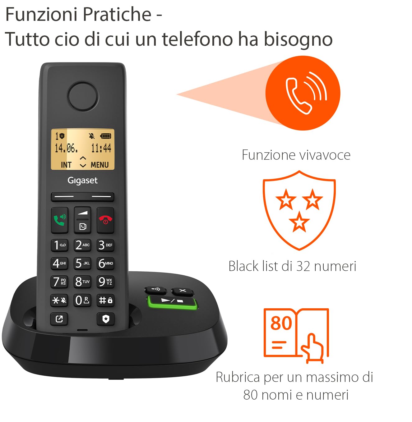 Gigaset PURE 220A Trio - 3 Telefoni Cordless DECT con Segreteria Telefonica - Blocco Chiamate e Funzione Vivavoce - 80 contatti, nero antracite [Compatibile in DE, IT, FR, NL, BE, CHE, AUT]