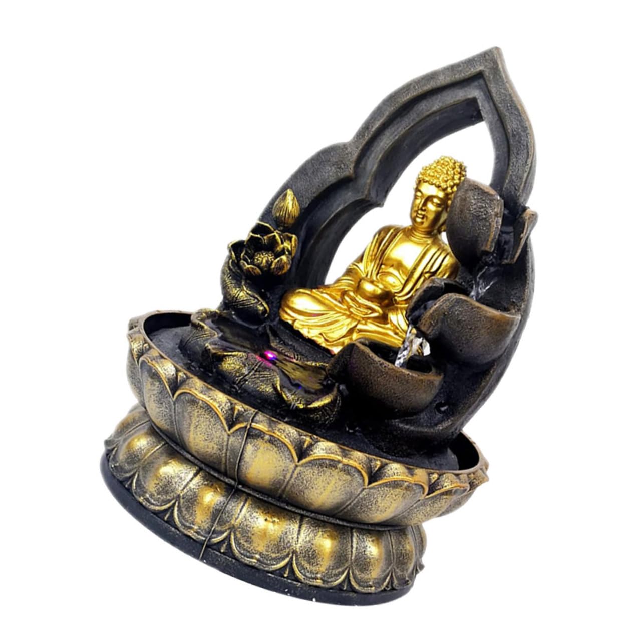Ciieeo Buddha Tabletop Water Fountain with LED Light Indoor Decoration for Home and Office Chinese Resin Craft Waterfall Decor Peaceful Atmosphere Enhancer Present for Zen