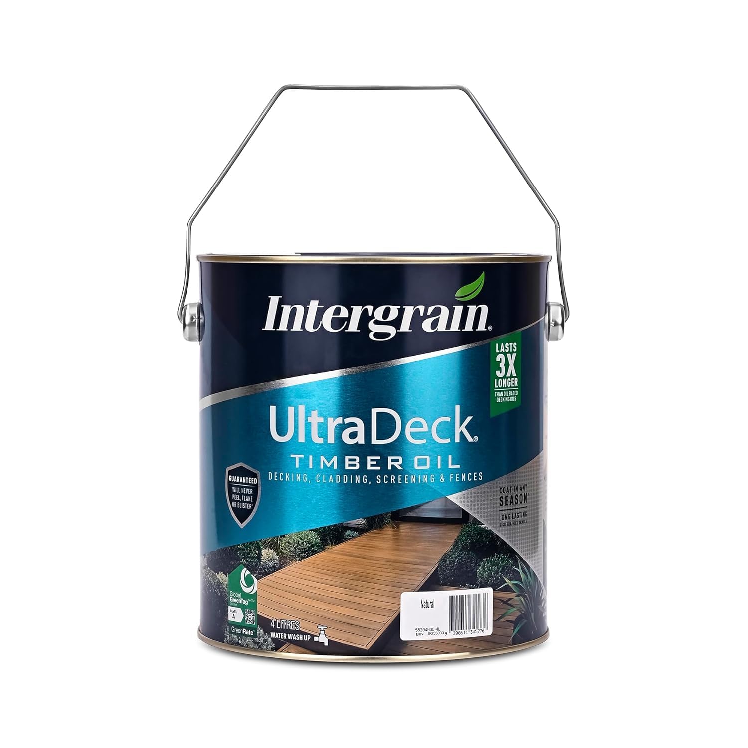 Intergrain UltraDeck Exterior Wood Deck Oil – Natural Finish (4 LTR) | Waterproof & UV Resistant Coating for Decks & Outdoor Furniture | Low Odour, Water-Based, Long-Lasting Wood Decking Oil