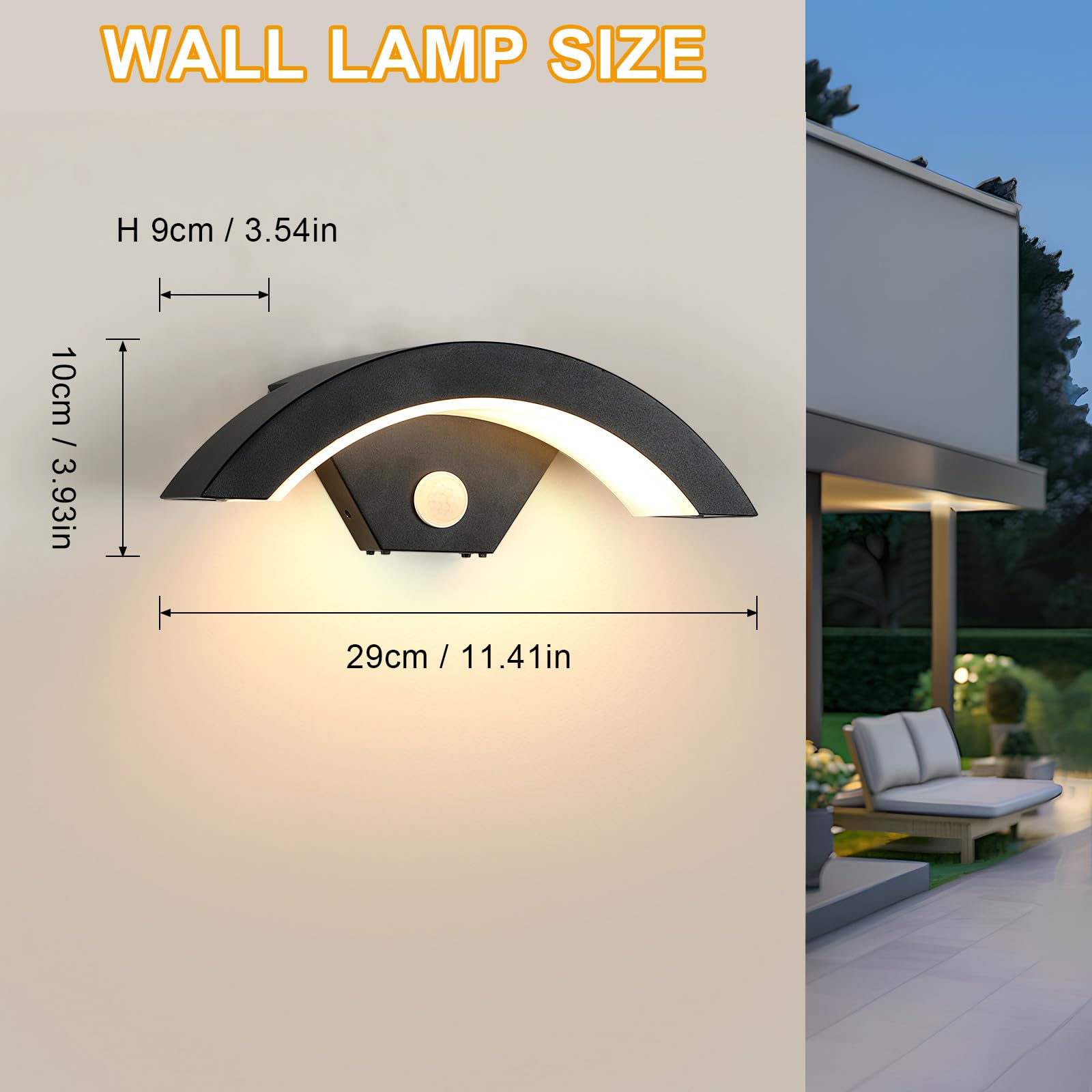 Comely 24W Kinkiet Zewnętrzny/Wewnętrzny LED Z Czujnikiem Ruchu, 2 Sztuki Wodoszczelna Lampa Ścienna Zewnętrzna IP65, Zewnętrzny Spot LED Do Ogrodu, Garażu, Tarasu, Ciepła Biel 3000K