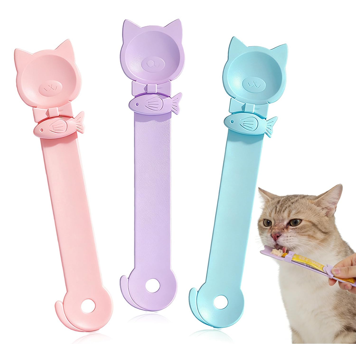YilKUliHio 3 PCS Cat Treat Dispenser Squeeze 10.4 * 2.36in Cat Strip Spoon Squeeze Multi-functional Lickable Treat Dispenser Reusable Liquid Snack Feeders for Liquid Snacks Wet Food Squeezing Puree