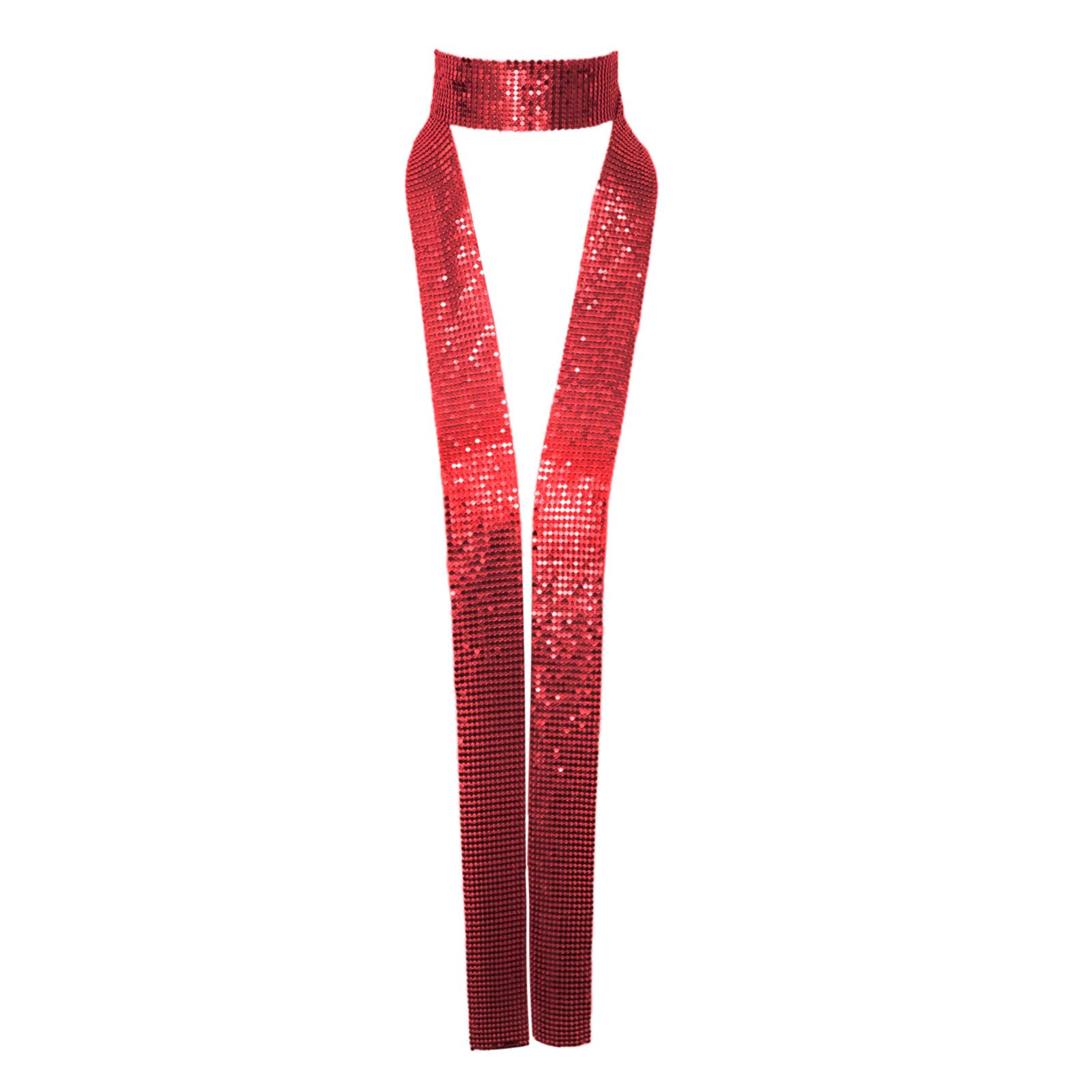 Metal Sequin Ties for Women Long Skinny Scarves, Sparkly Glitter Scarf Necktie Belt for Party Prom Wedding Daily