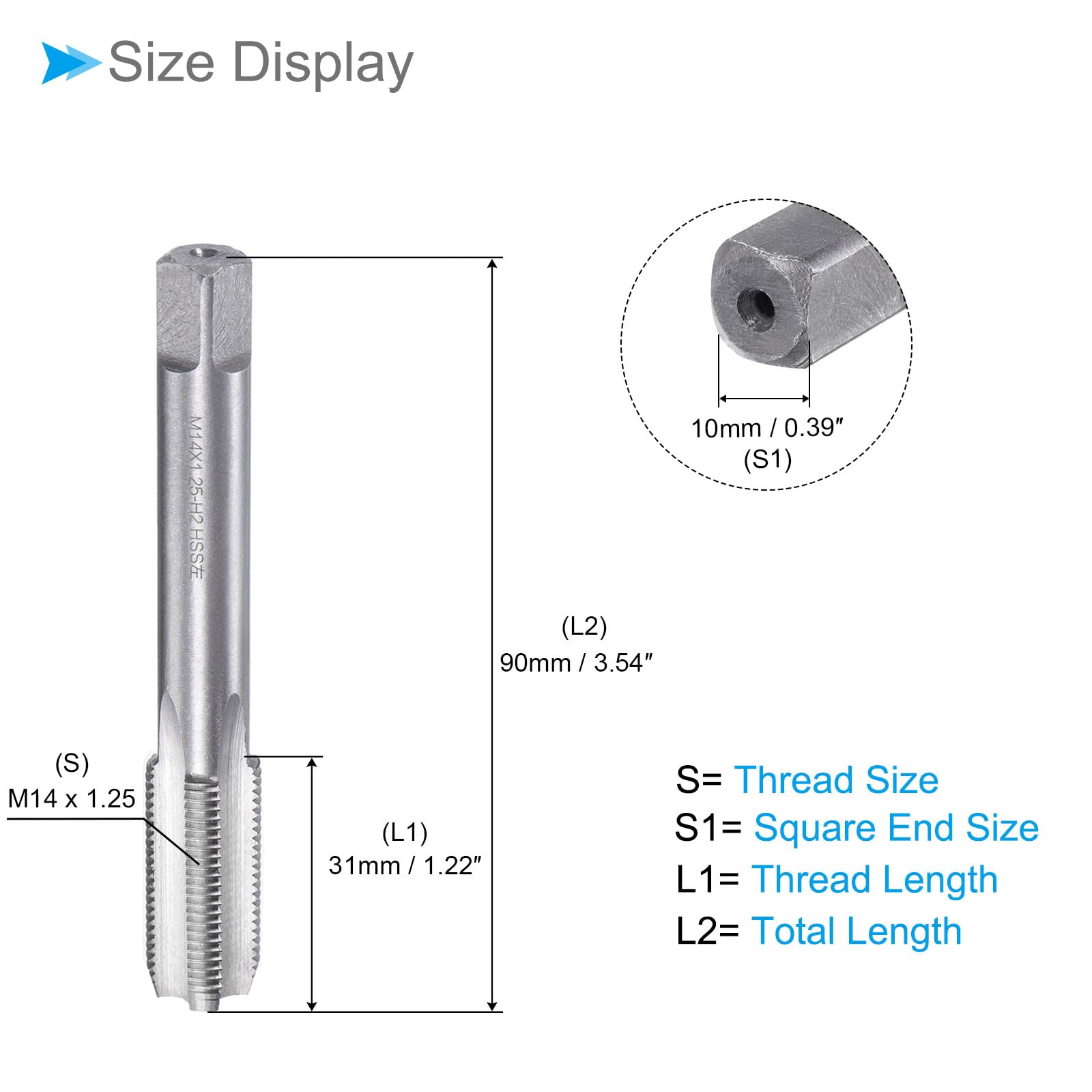 CoCud Thread Milling Threading Tap, M14 x 1.25 Thread Size 4 Flute, High Speed Steel Metric Left Thread Repair Tool - Image 2