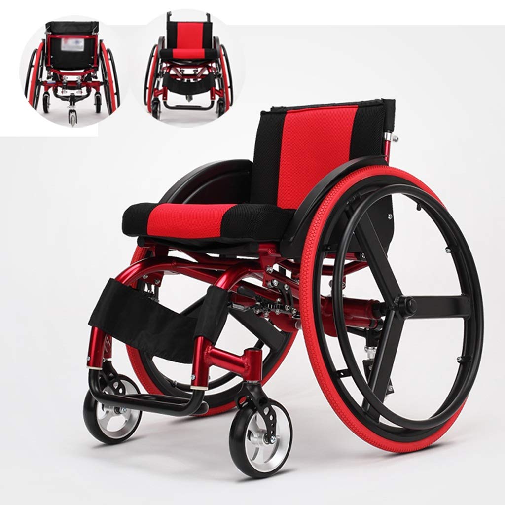 Wheelchair Sedie A Rotelle Semoventi, Super Leggero Rilascio Rapido Lega di Alluminio Scooter Impostazioni Anti-ribaltamento Disabili/Anziani Carrozzina Sportiva per Il Tempo Libero