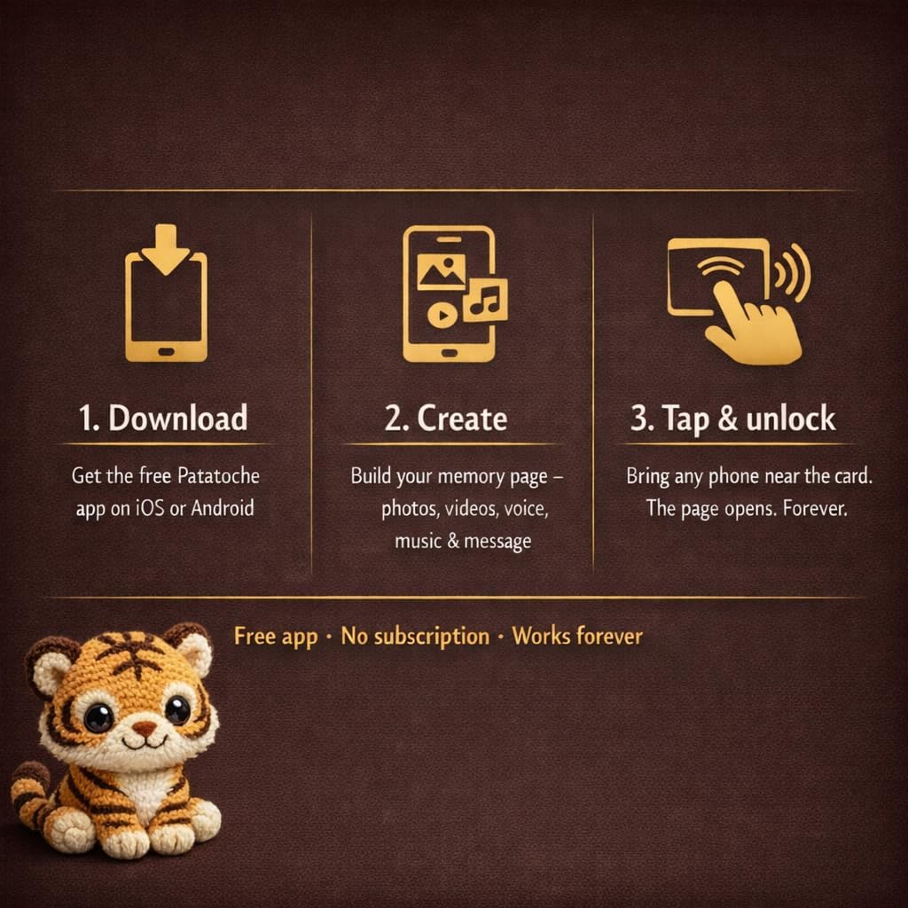 Patatoche Emotional Support Plush Crochet Tiger – Positive Crochet Animal Office Desk Decor – Dad Birthday Gift, Coworker Gifts for Men, Thank You Gift – Tap to Reveal Photos & Voice Note image 4