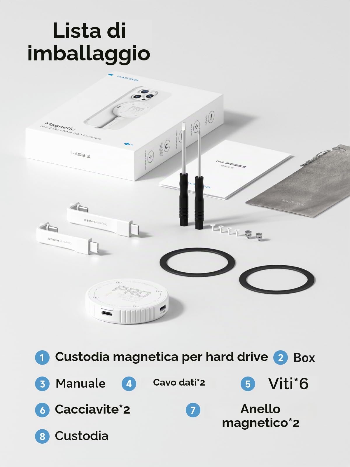 Hagibis Custodia magnetica M.2 2230 NVMe SSD con Magsafe per iPhone 16 15 Pro Max ProRes, adattatore da USB C a NVMe da 10 Gbps, PD da 100 W, porta USB C, custodia SSD esterna per MacBook, iPad Pro