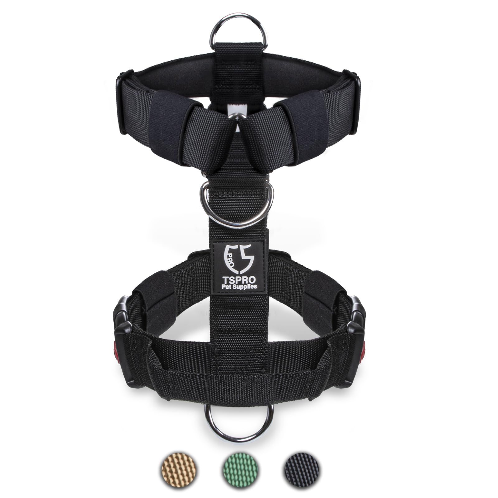 TSPRO Arnés Táctico para Perros con Asa, Ancho 3,8 cm, Acolchado Grueso Resistente Militar para Perros de Tamaño Mediano (for 20-36 kg Dogs, Negro-M)