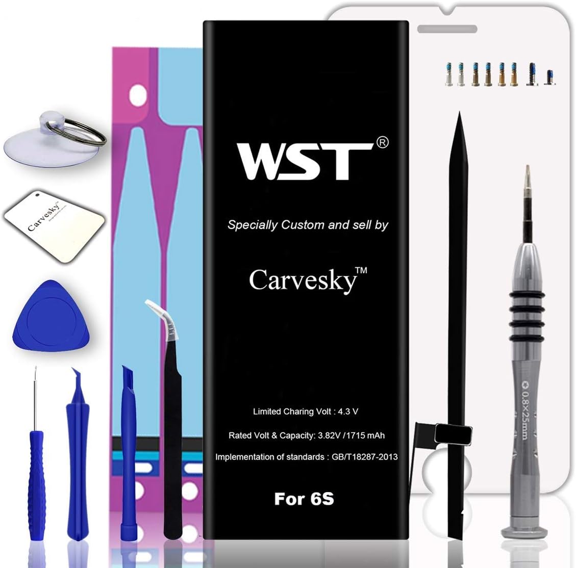 Carvesky 1715 mAh Li-ion Battery for IP 6S Replacement with Complete Repair Tools Kits, Instruction and Screen Protector [Only for IP 6s]