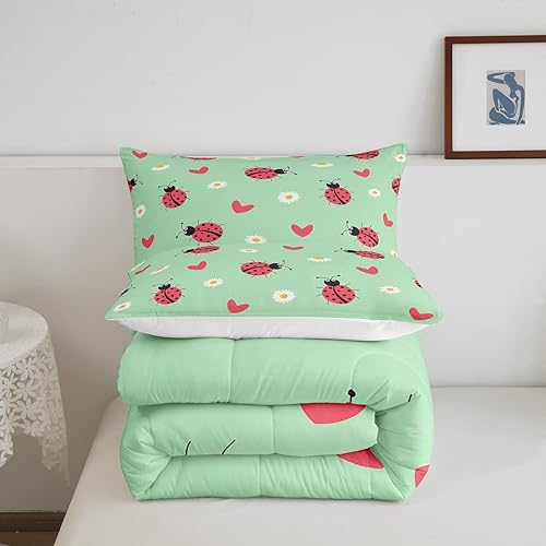 Miniatura 5 de Juego de ropa de cama de mariquita roja, tamaño matrimonial, lindo relleno de edredón de reptil de mariquita de dibujos animados para niños, niñas y