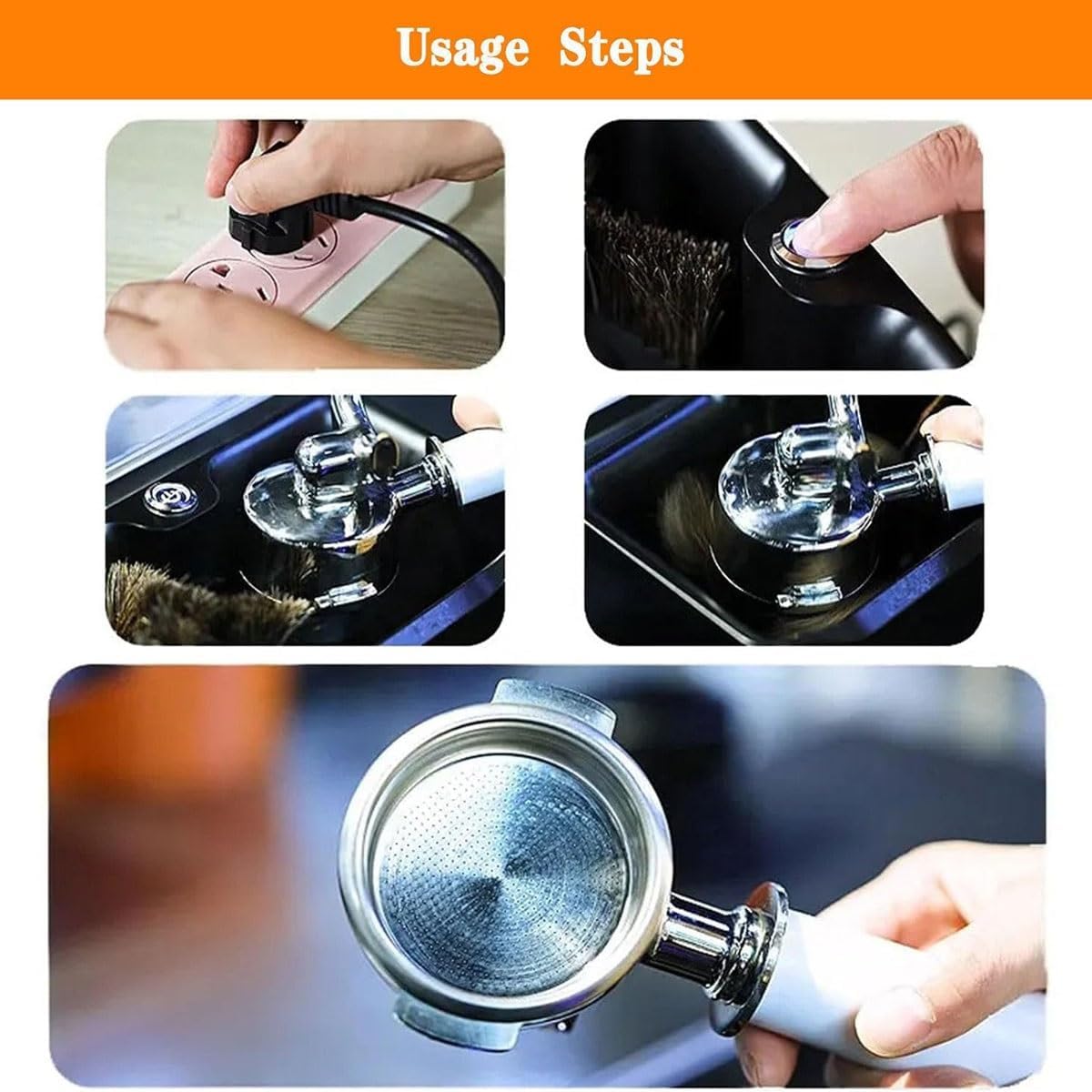 COYEUX Mobilne urządzenie do czyszczenia filtrów do kawy, automatyczne narzędzie do czyszczenia filtra mobilnego z 3 golarkami i 1 głowicą szczotki do filtra przenośnego 58 mm