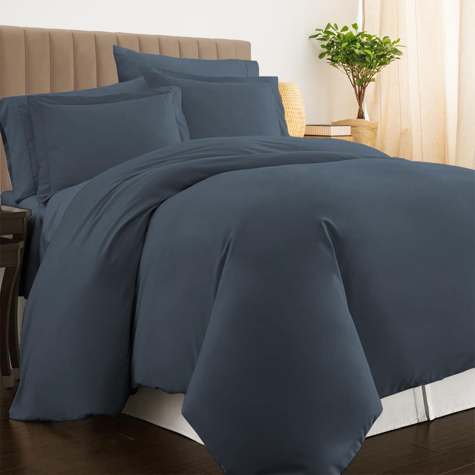 Pizuna Dark Blue Luxurios Cotton Emperor Duvet Cover Sets 800 Thread Count 100% Long Staple Cotton Duvet Cover 285 X 240 Cm With Button Closure (Emperor Bedding Set)