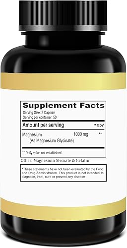 Miniatura 2 de Glicinato de magnesio 500 mg por cápsula (1000 mg por porción), suplemento mineral esencial para la salud muscular, el sueño y el corazón