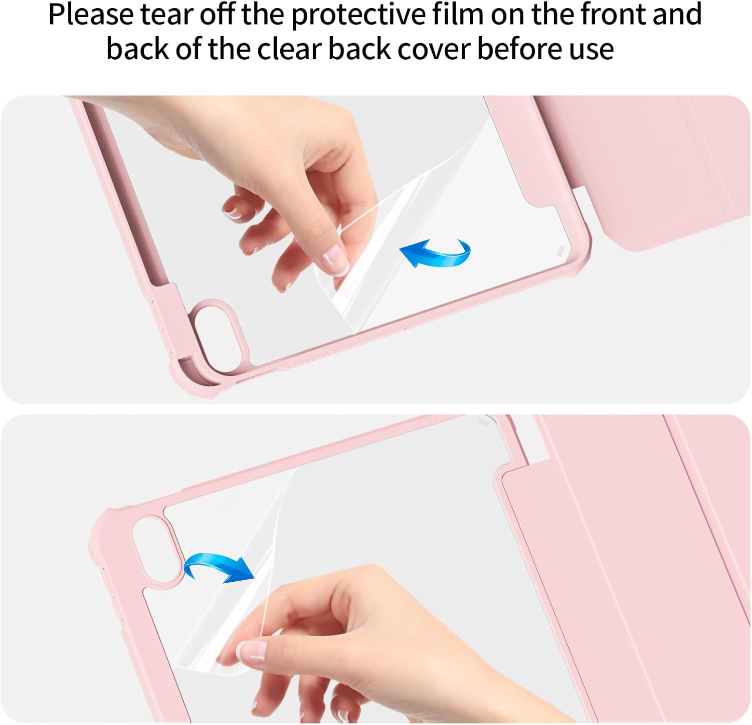 KENKE Smart Case for iPad (A16) 11th Generation 11 Inch 2025/10th Gen 10.9 Inch 2022 with Pencil Holder, Trifold PU Stand, Clear Hard PC Back & TPU Shockproof Frame Cover, Auto Wake/Sleep, Pink