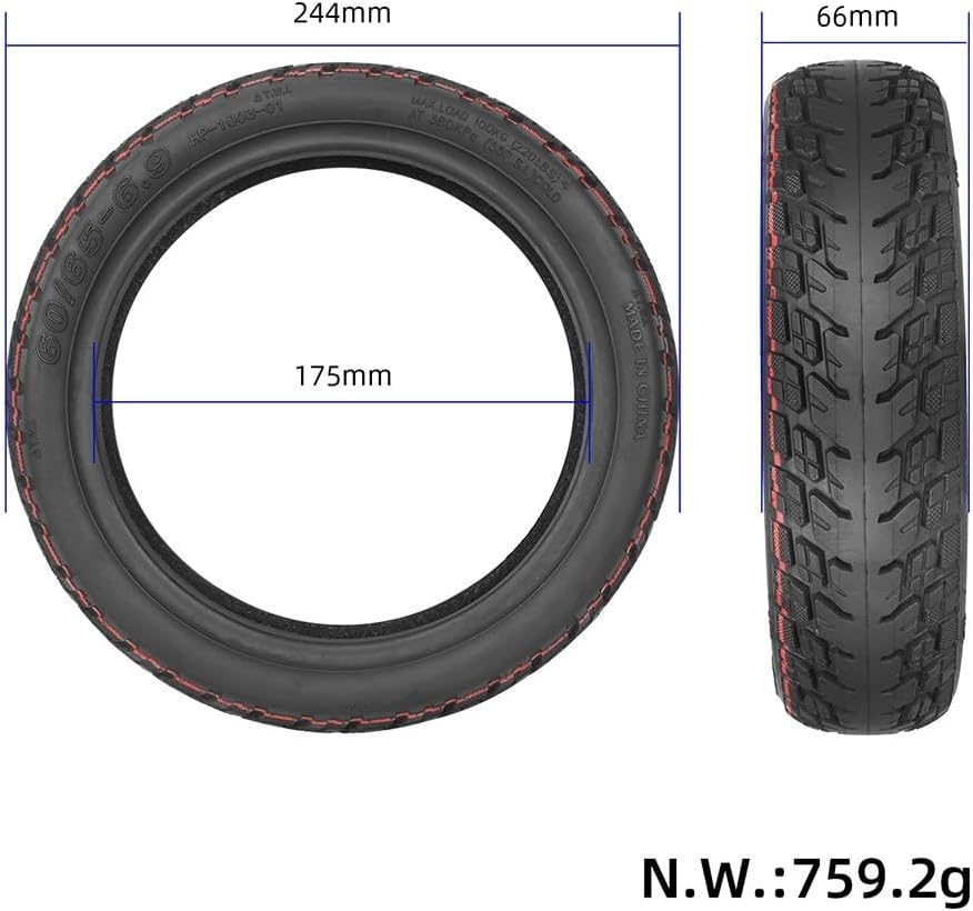 60/65-6.9 Self Repair Tire For Ninebot Max G2 EScooter, 10 inch Rubber Tubeless Tyre with nozzle, Electric Scooter Off-Road Vacuum Tire Replacement