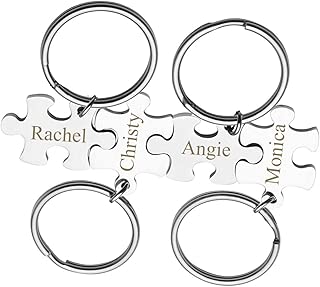 Free Engraving Custom Engraved Name Message Stainless Steel Puzzle Matching Piece Pendant Keychain Set of 4, for Sisters Best Friends BFF Friendship Gift - coolthings.us