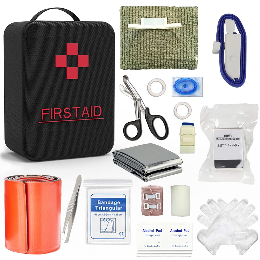 SHBC Kit de supervivencia de emergencia para trauma con torniquete de 36 pulgadas, vendaje de compresión y otros suministros para
