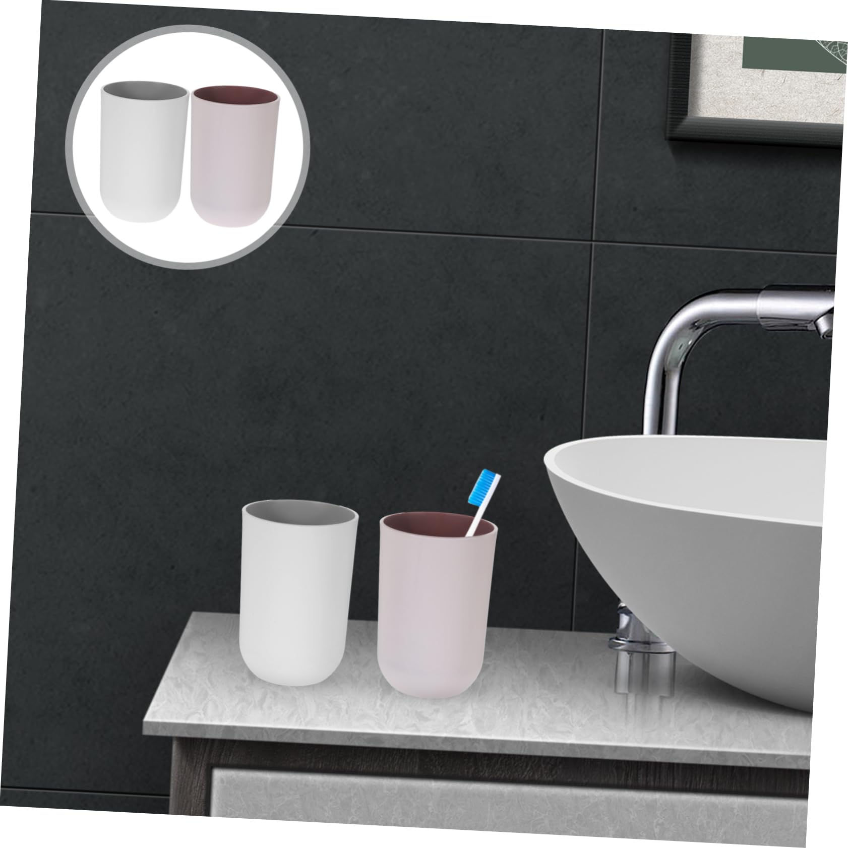 WOONEKY 5 Set I Tazza per Collutorio Set di Spazzolini da Denti per Spazzolatura Contenitore per Viaggio Adatto per Forniture per Il Bagno 2 Pezzi * 5