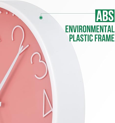Miniatura 4 de Reloj de pared de 10 pulgadas sin tictac, silencioso, moderno, estilo simple, redondo, decoración redonda, color rosa melocotón, esfera