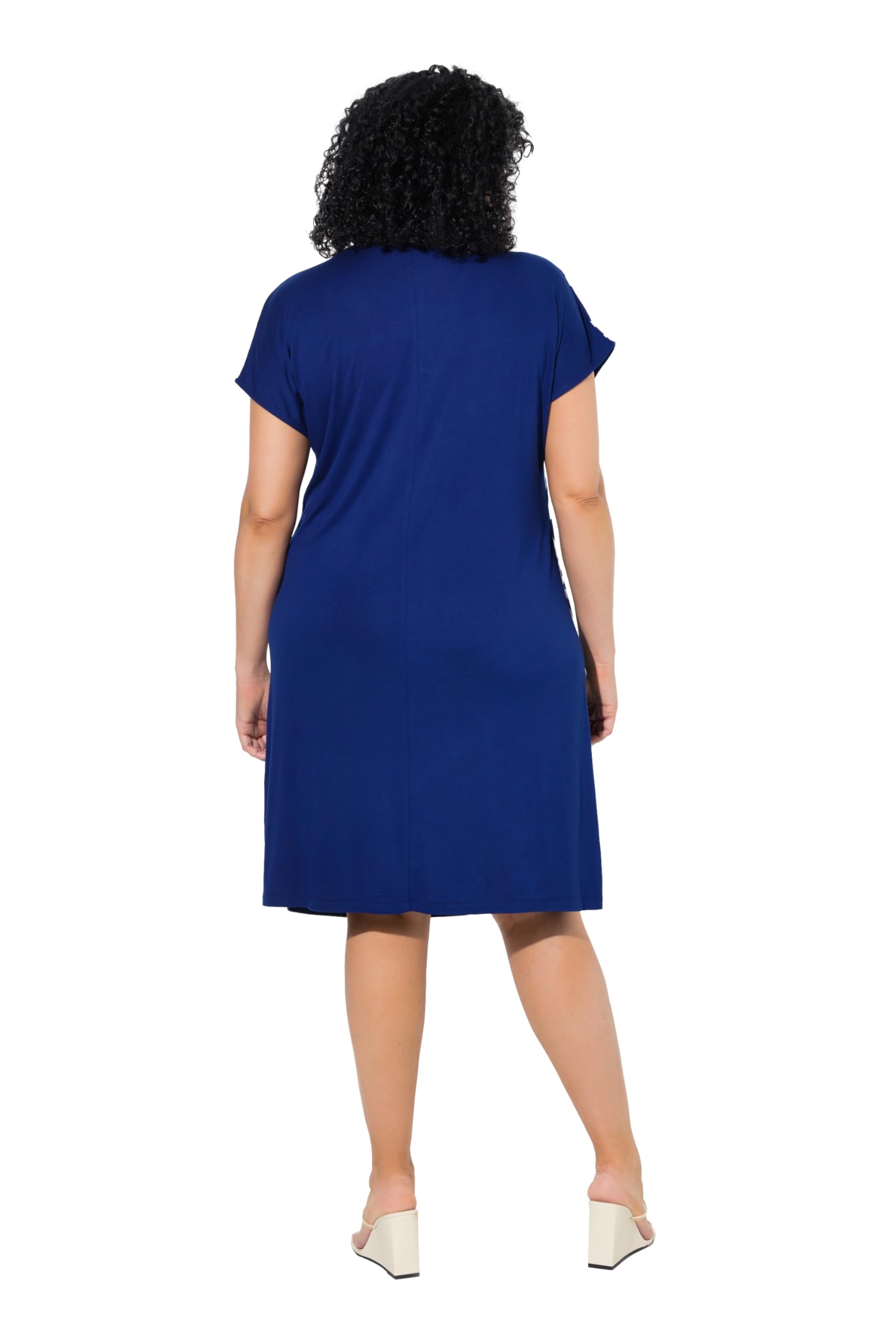 Ulla Popken Damen große Größen Übergrößen Plus Size Jerseykleid, Chiffon-Überwurf, V-Ausschnitt, Halbarm 849033