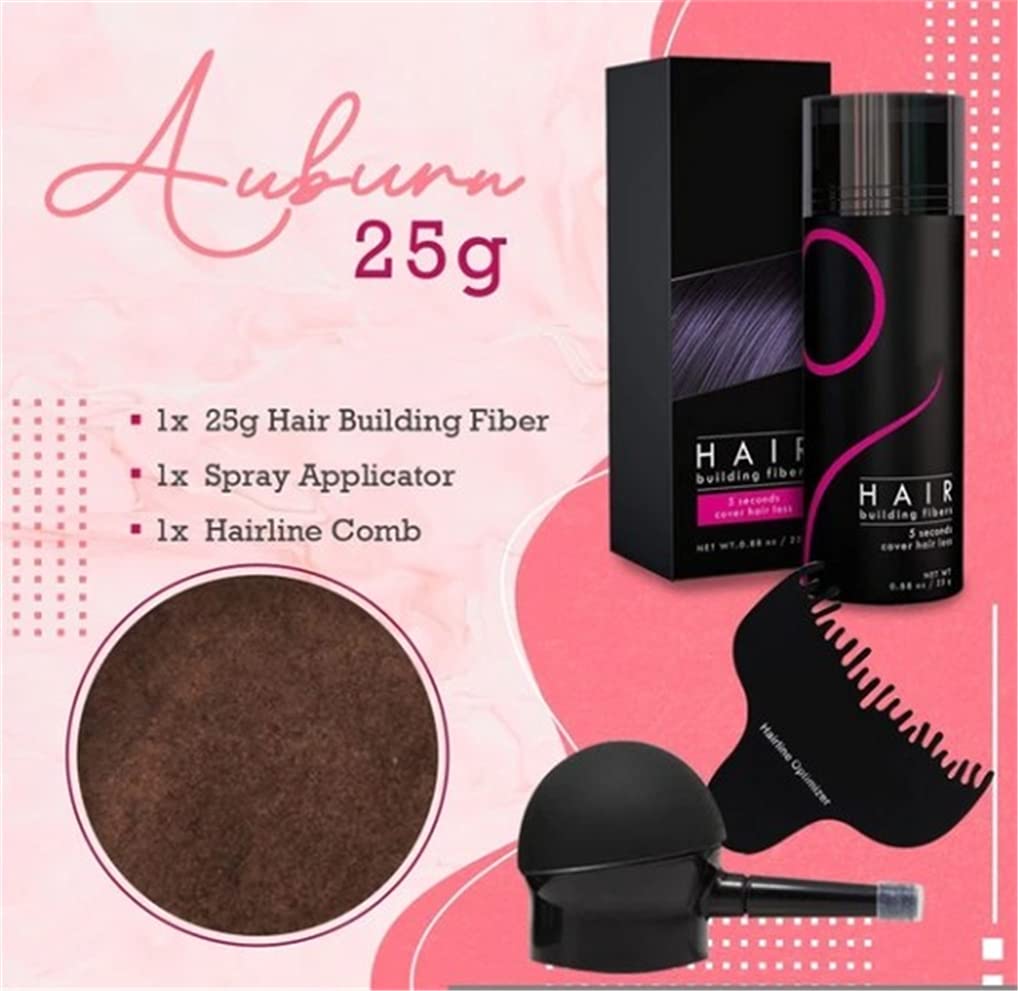 Easy Hair Building Fiber Set, Fluff Up Secret Unisex Hair Fiber Powder, Unisex Hair Building Fibers Spray Pump Applicator, Instantly Conceal & Thicken Thinning or Balding Hair Areas (Auburn)