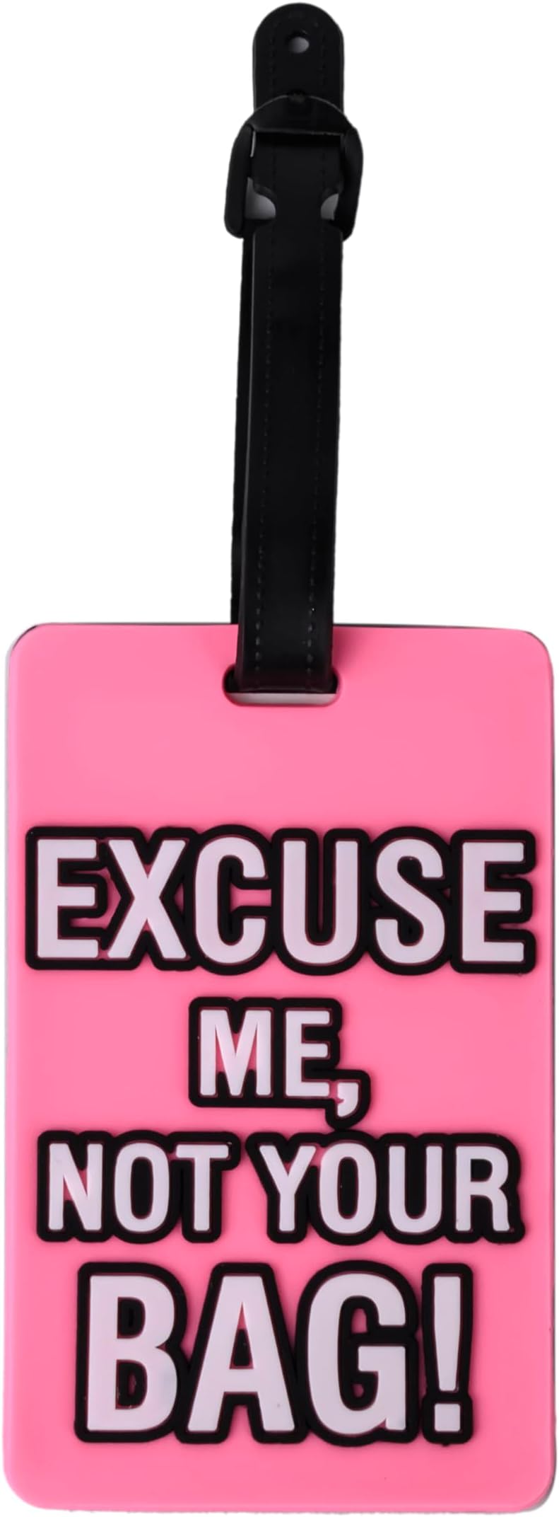 Luggage Tag with Name ID Card, Personalized Identifier ID Labels, Flexible PVC Travel Tags, Secure Travel Luggage Labels for Baggage Identity, Suitcase Tag – "Excuse Me, Not Your Bag" Design, Pink