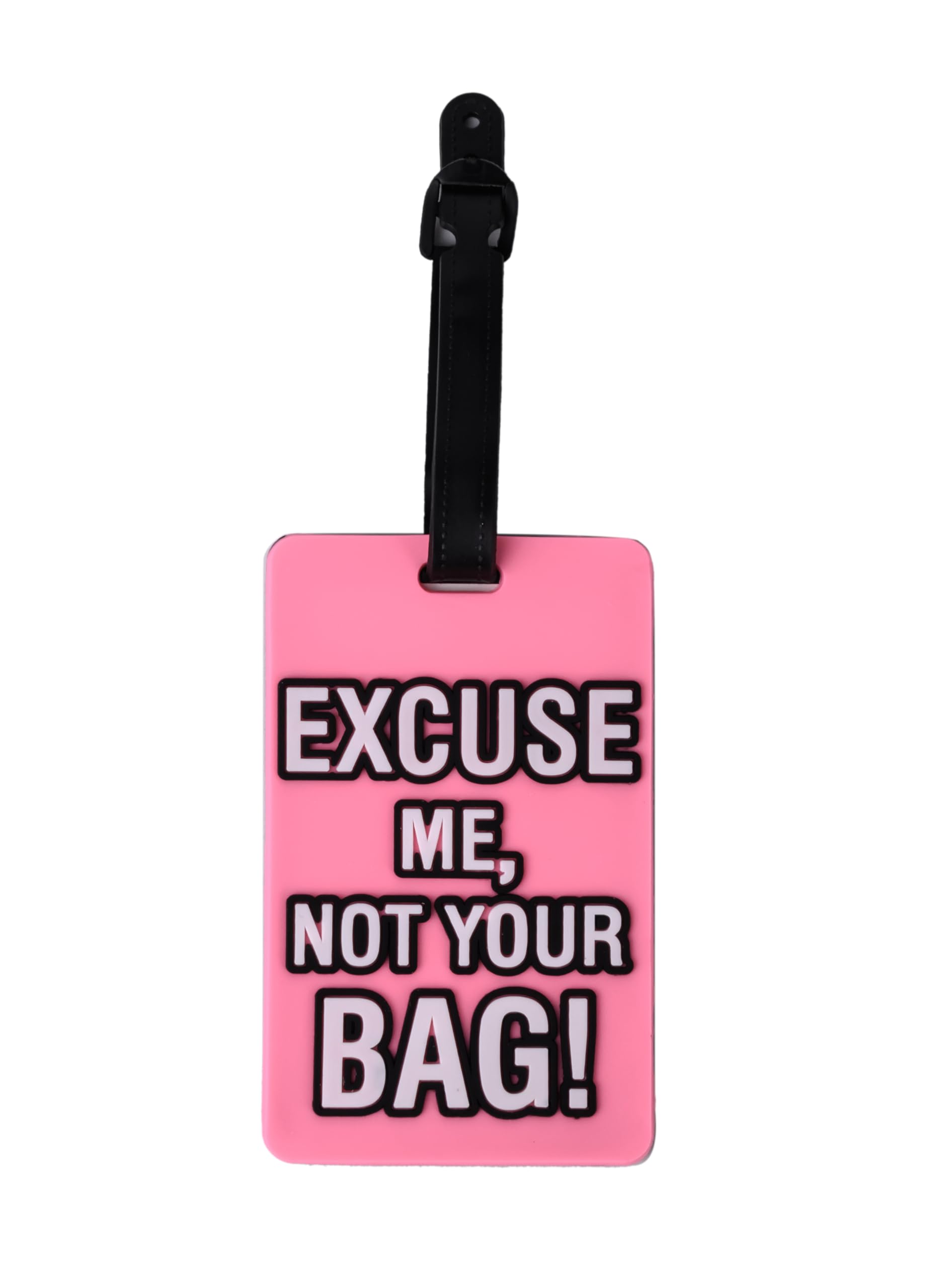Luggage Tag with Name ID Card, Personalized Identifier ID Labels, Flexible PVC Travel Tags, Secure Travel Luggage Labels for Baggage Identity, Suitcase Tag – "Excuse Me, Not Your Bag" Design, Pink