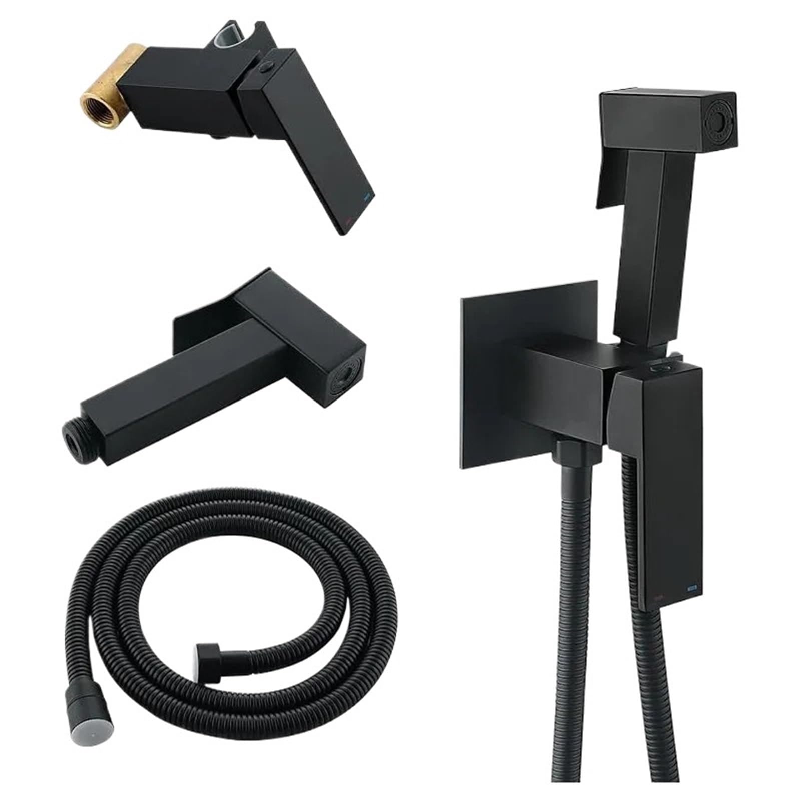 ZYCHSJXA Bathroom Black Bidet Faucet Shower Tap Cold Hot Water Mixer Crane Sprayer Head(Black)