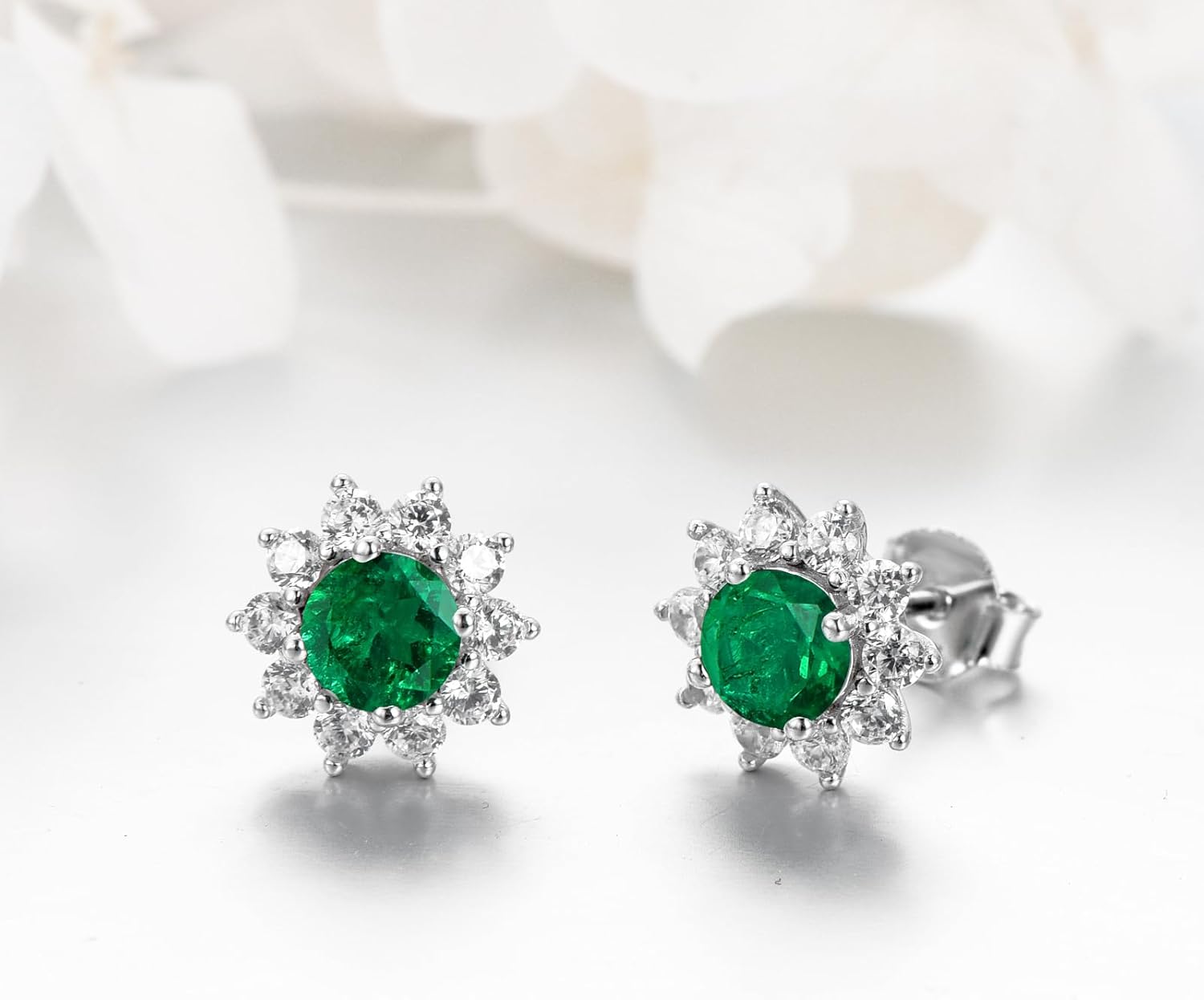 Lab-Created Emerald Stud Earrings for Women 925 Sterling Silver Jewelry Earrings for Mother Wife Her - Image 2