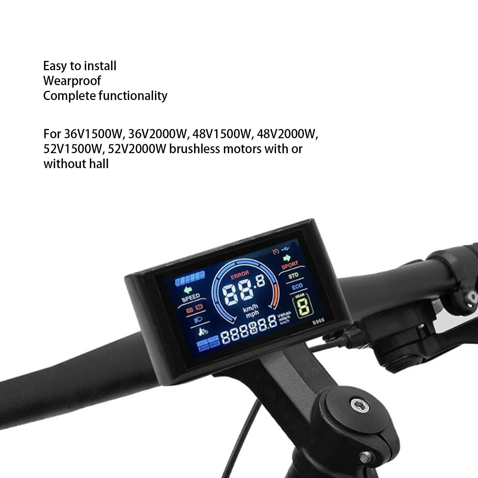 Kit Controller Scooter Elettrico, 36V 48V 52V 1500W 2000W 40A Controller Motore Onda Sinusoidale 3 modalità Centralina Bici Elettrica con LCD a Colori S966