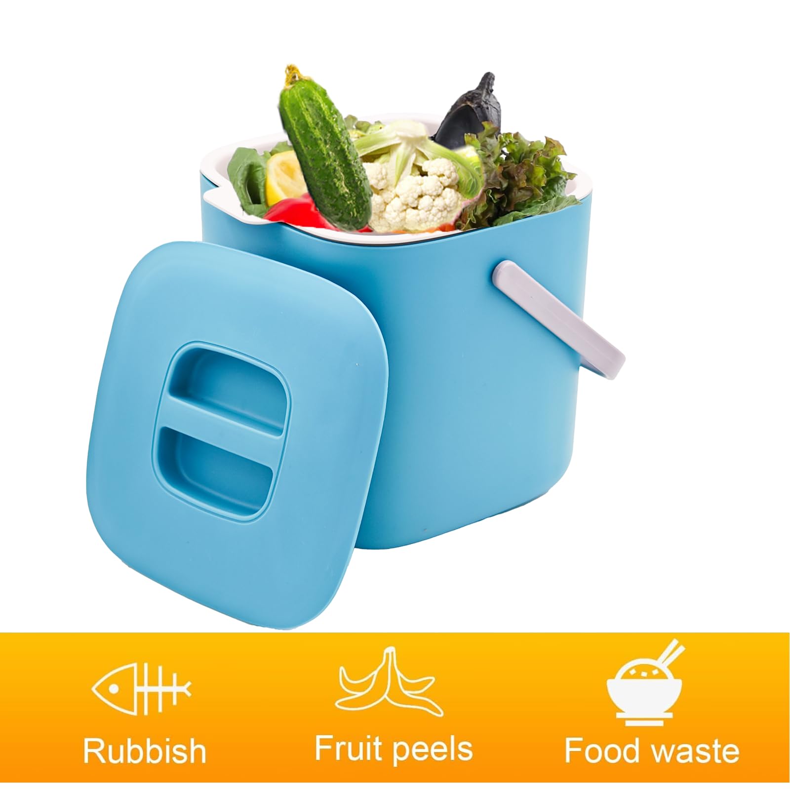 Pattumiera biologica, per compost di tutti i giorni, lavabile in lavastoviglie, inodore, filtro estraibile, cestino per la spazzatura biologico, piccolo con coperchio, secchio biologico