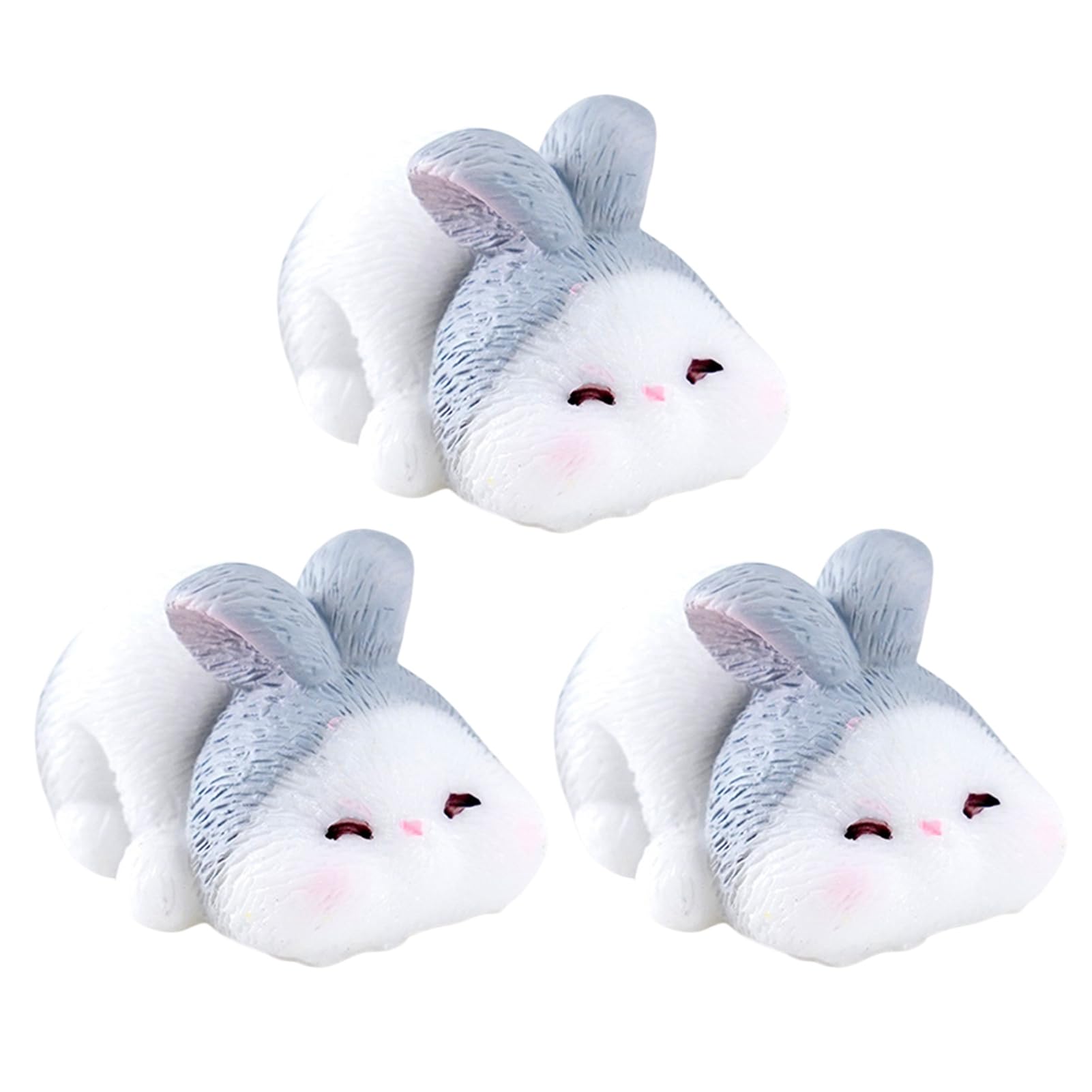 Virelynx 3 Pcs Mini Resin Rabbit Figurine – Tiny Cartoon Bunny Sculpture, Miniature Animal for Fairy Garden Moss Landscape DIY Plant