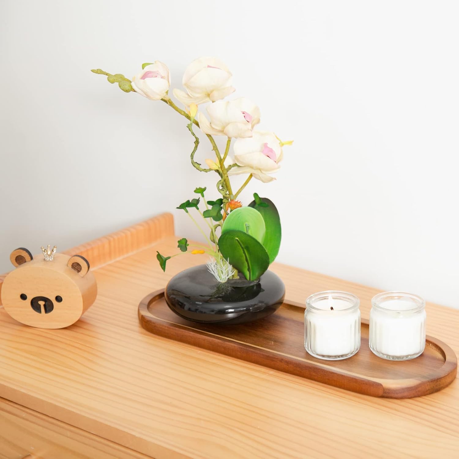 Set of 2 Plates Bathroom Vanity Wood Trays for Home Decor - for Counter Wood Small Decorative Tray, Kitchen Soap Tray,Comestic Holder Bathtub Organizer (14 x 4.5 inches) - Image 6