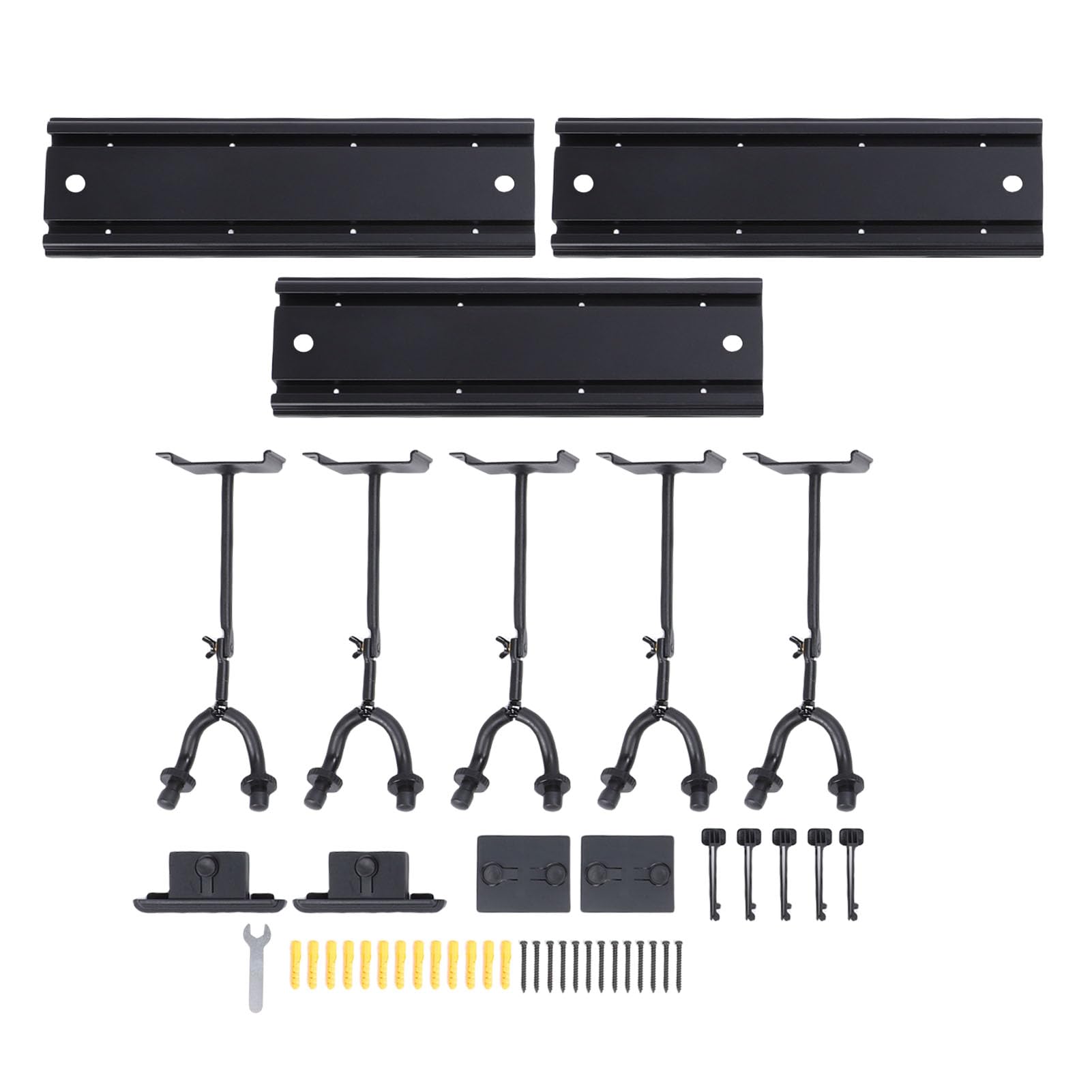 Guitar Wall Moint Stojak z 5 Regulowanymi Haczykami Wieszarnia Instrumentów Muzycznych dla Gitar Basów Wyświetlacz Oszczędzania Przestrzeni, Regulowane Haki Gitarowe Stal