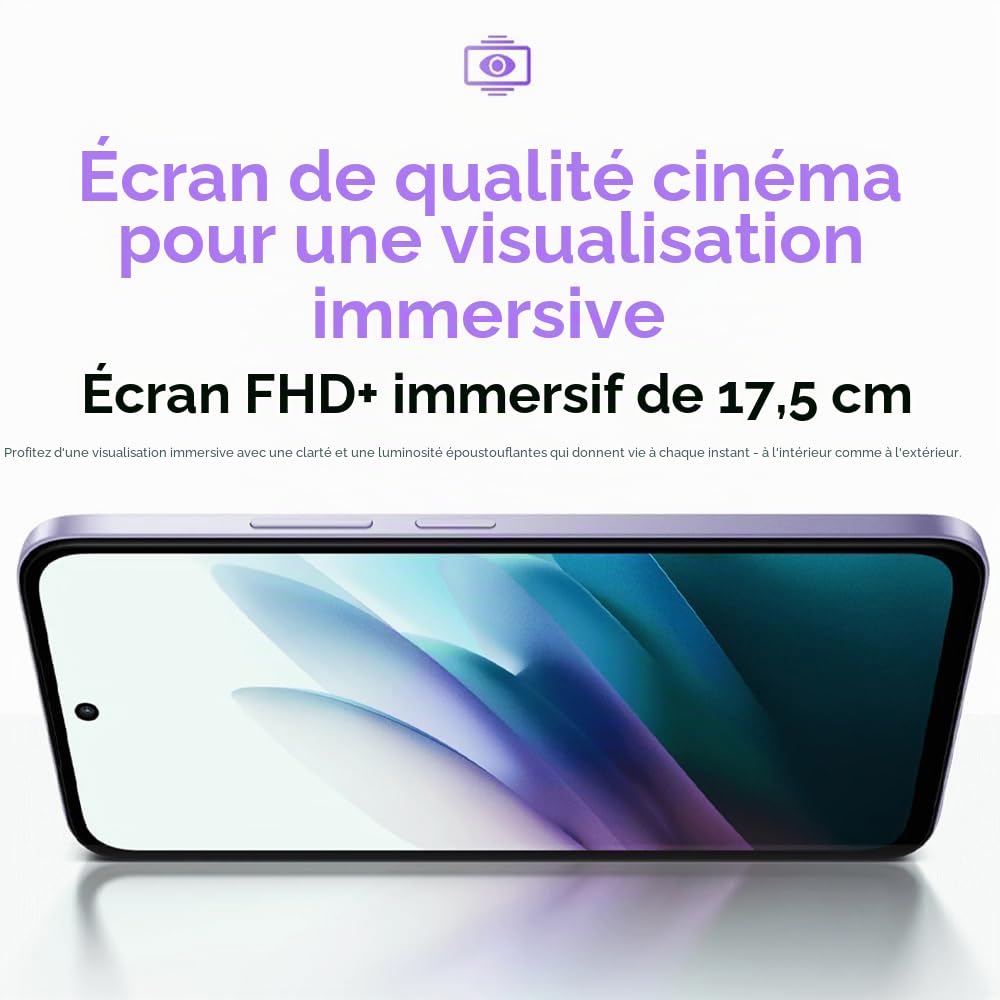 XIAOMI REDMI 15 Téléphone Portable, 6 Go+128 Go, écran 6,9" FHD, Violet, 7000 mAh, Charge Rapide 33 W, 144 Hz AdaptiveSync, Double caméra AI 50 MP, avec Chargeur, sans NFC, Android 15