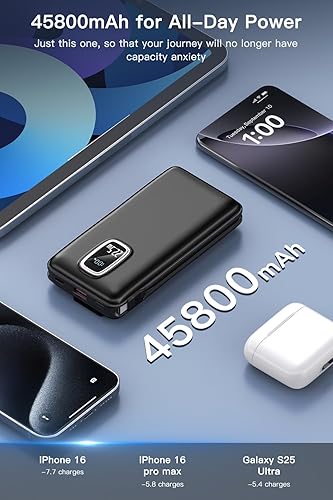 Miniatura 4 de Cargador portátil de batería  22.5 W carga rápida 45800mAh cargador de teléfono portátil con cables integrados, batería externa USB C entradasalida