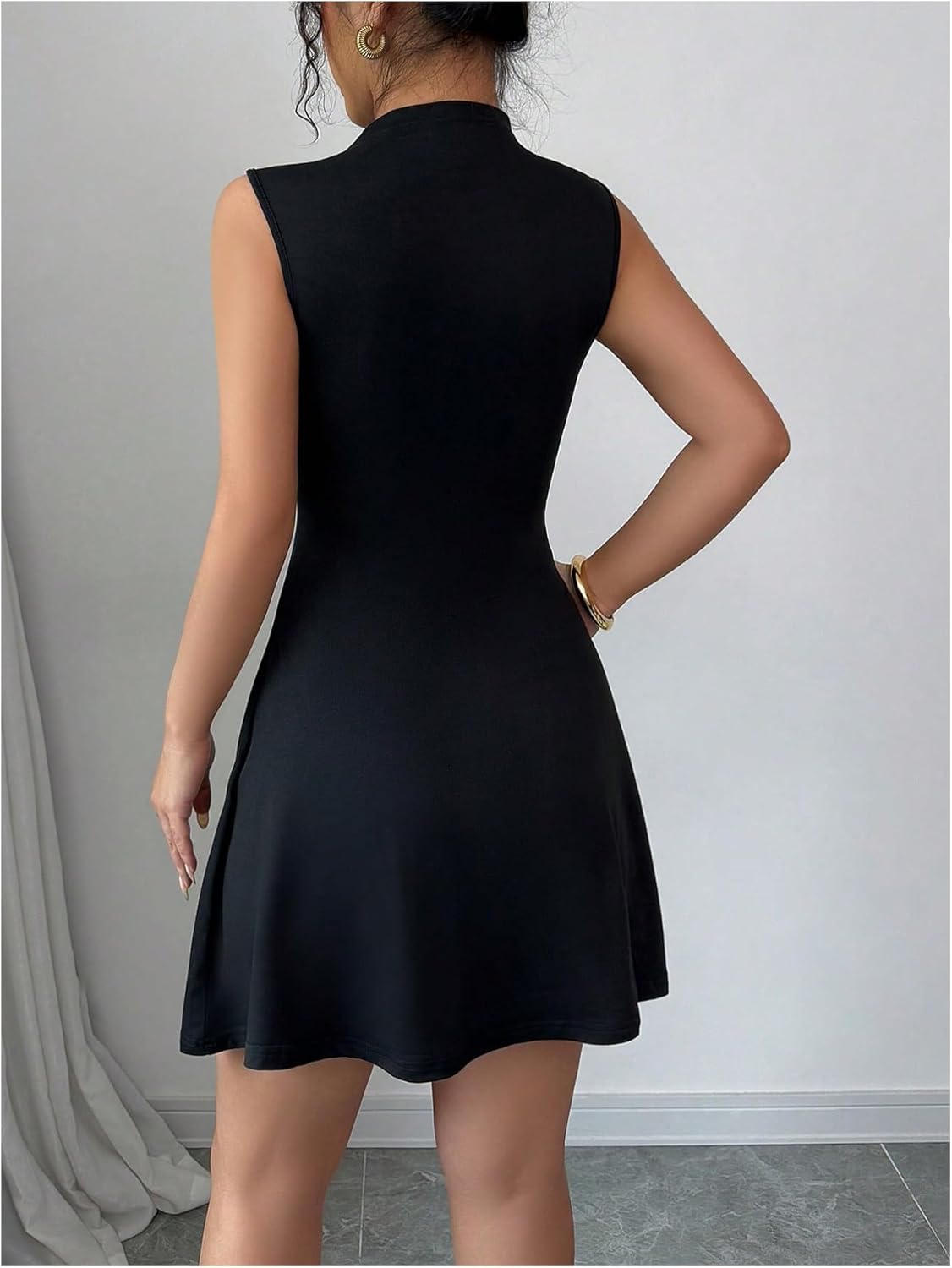 Floerns Women's 3D Floral Ruffle Tank Short Dress Mock Neck Sleeveless A Line Dresses - Image 3