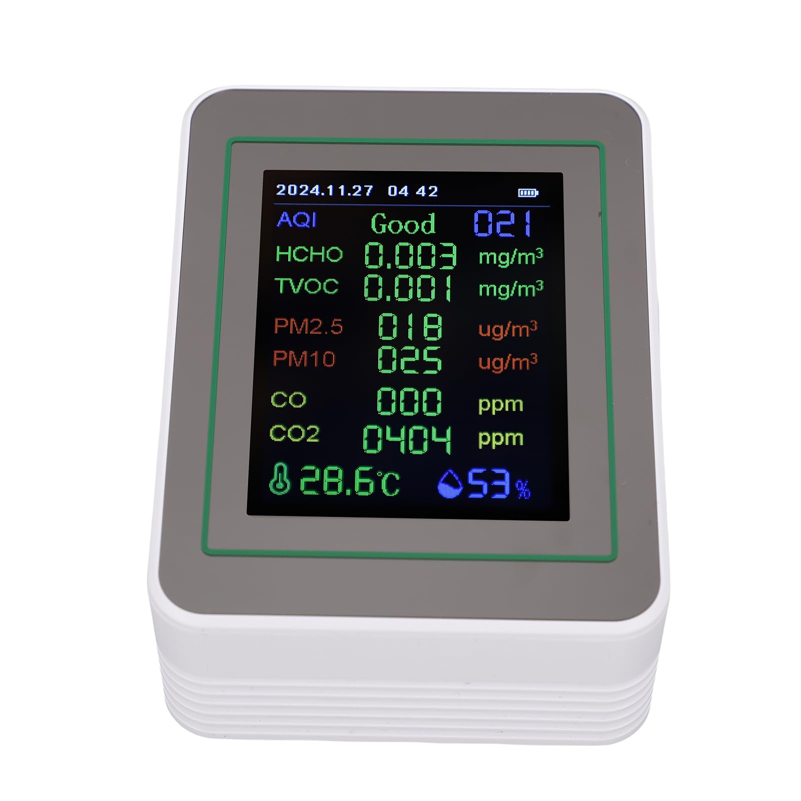 Cocoarm Misuratore di qualità dell'aria per Interni con Schermo TFT da 2,8 Pollici Sensore di qualità dell'aria Portatile 12 in 1 CO2 PM2.5 TVOC Monitor CO con umidità della Temperatura per Casa,