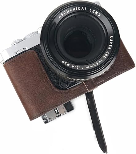 Miniatura 5 de Hecho a mano cuero auténtico medio cámara caso bolsa cubierta para Fujifilm X-E4 XE4 café color